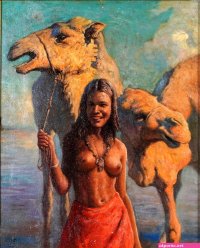 Adam Styka | Semi nude female before camels | MutualArt
