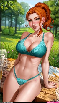 Robin Stardew Valley video game characters redhead Aroma Sensei smiling Stardew Valley video games video game girls artwork drawing fan art lingerie portrait display grass trees