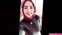 Arabian teenager in a hijab and with natural boobs size 3 masturbates with a huge dildo