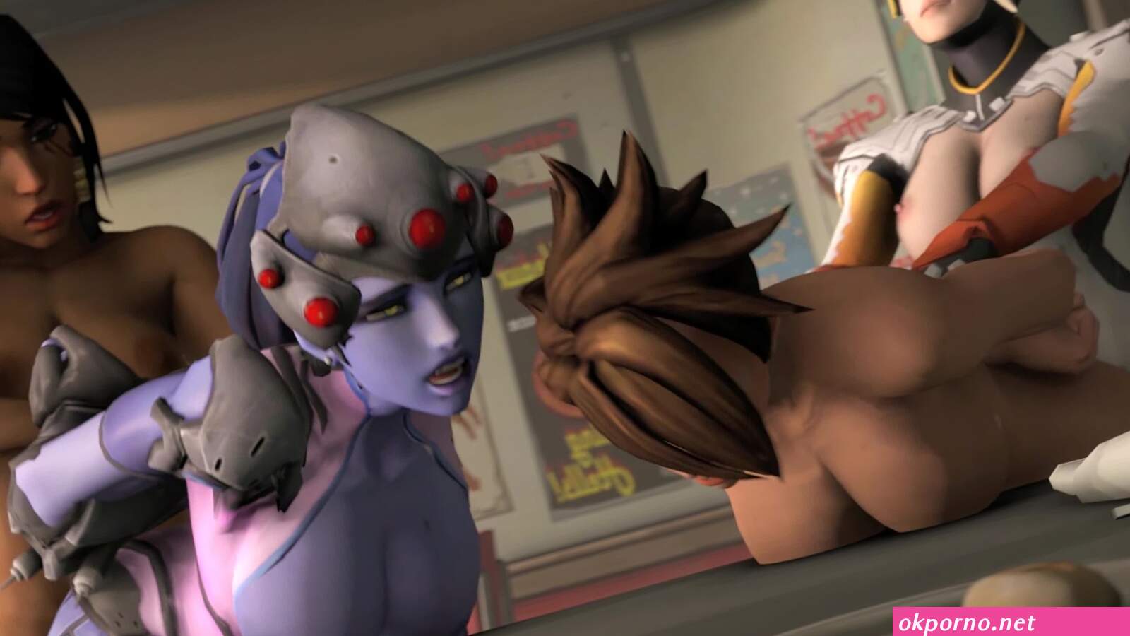 Widow Jerks off on to Tracer’s Tits