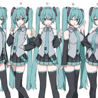 channel caststation hatsune miku vocaloid absurdres commentary request highres 1girl :o o aqua eyes aqua hair aqua necktie arm tattoo arm up armpits bare shoulders black thighhighs breast expansion breasts bust chart