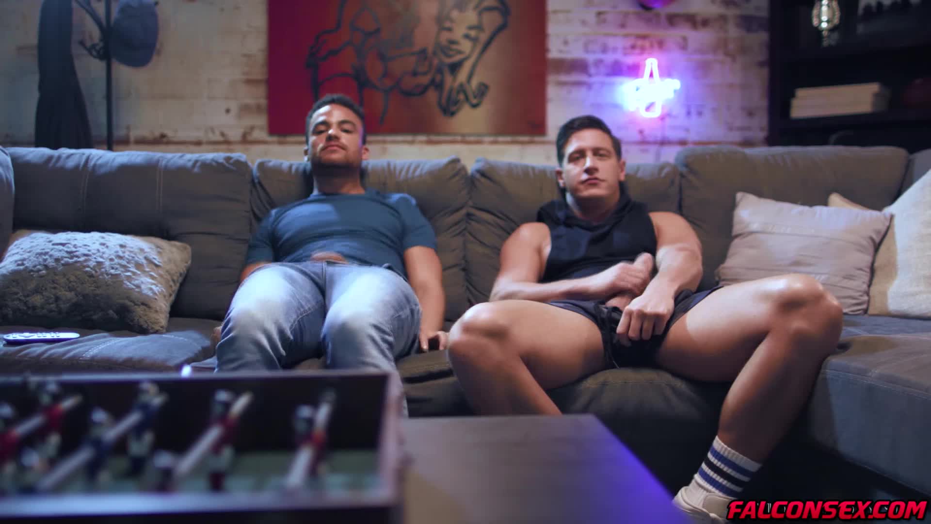 2 guys masturbating watching porn