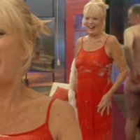 Bobby Davro gets his bum out for Sherrie Hewson in the Celebrity Big Brother hot tub