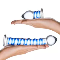 GLAS 2PC DOUBLE PENETRATION GLASS SWIRLY DILDO BUTTPLUG SET